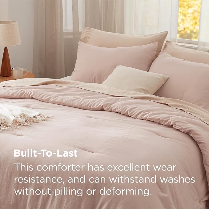 Bedsure Queen Comforter Set, Light Pink Soft Prewashed Bedding for All Seasons, 3 Pieces GentleSoft™ Bed Set, 1 Lightweight Comforter (90"x90") and 2 Pillowcases (20"x26")