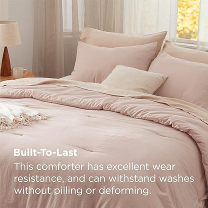 Bedsure Queen Comforter Set, Light Pink Soft Prewashed Bedding for All Seasons, 3 Pieces GentleSoft™ Bed Set, 1 Lightweight Comforter (90"x90") and 2 Pillowcases (20"x26")