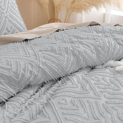 Andency Light Grey King Size Comforter Set, 3 Pieces Boho Bedding Set & Collections, Farmhouse Tufted Fluffy Bedding Comforter Sets for King Bed (1 Comforter 104x90In, 2 Pillowcases)