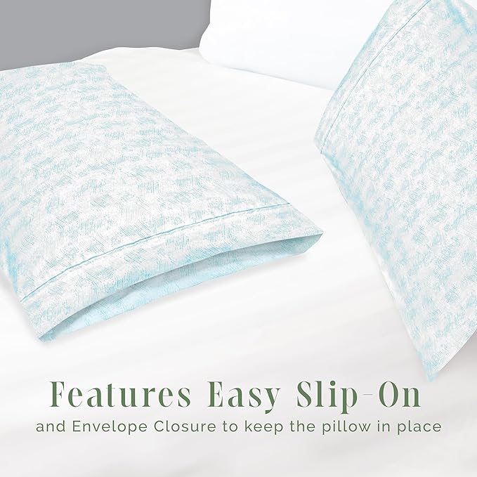 Elegant Comfort Ultra Soft Set of 2 Sea Waves Print Pillowcases - 1500 Premium Hotel Quality Microfiber, Soft and Smooth Envelope Closure 2-Piece Pillow Covers - King, Wave Aqua