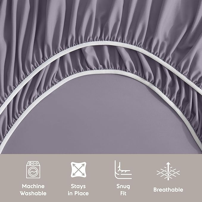 Nestl Twin Sheet Set - 1800 Ultra-Soft Microfiber Twin Bed Sheets - Double Brushed - Deep Pockets - Easy Fit - Extra Soft - 3 Piece Set - Bedding Sheets & Pillowcases (Twin, Grayish Purple)