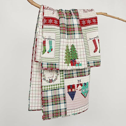 Levtex Home - Home for Christmas Sage - Quilted Throw (50x60in.) - Patchwork Holiday - Red Green White - Reversible - Cotton