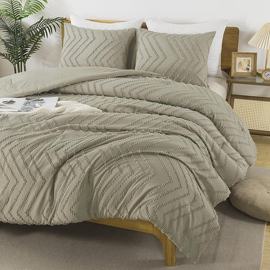 Andency Oatmeal Twin/Twin XL Comforter Set, Twin Bed Comforter for College Dorm Girls Boys Kids Boho Soft Warm Cute Comforter, 2 Pieces Aesthetic Chevron Bohemian Bedding Set