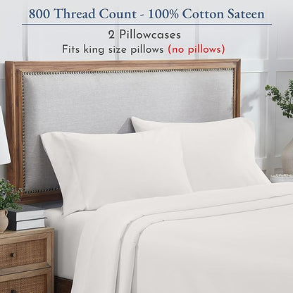 California Design Den Heirloom Soft, Smooth & Thick 800 Thread Count 100% Cotton Sateen, 2 Pillow Cases King Size, Fits King Pillows - True Ivory