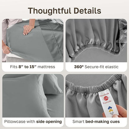 California Design Den Luxury Twin XL Sheet Set - 100% Cotton, 600 Thread Count Deep Pocket XL Twin Sheets, Hotel-Quality Bedding with Soft Sateen, Dorm Essentials for Guys - Mist Grey