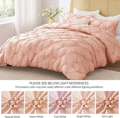 BEDELITE Dusty Pink Twin Comforter Set - 2 Peices Boho Pintuck Bedding Comforter Sets, Lightweight Soft & Warm Twin Bedding Sets with 1 Pillowcase for All Season