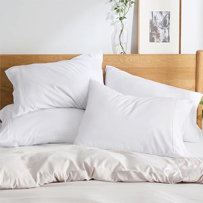 Bedsure Pillow Cases Standard Size Set of 4 - White Brushed Microfiber Pillowcases 4 Pack, Super Soft and Cozy Pillow Case Covers with Envelope Closure for Kids, Wrinkle, Fade Resistant, 20x26 Inches