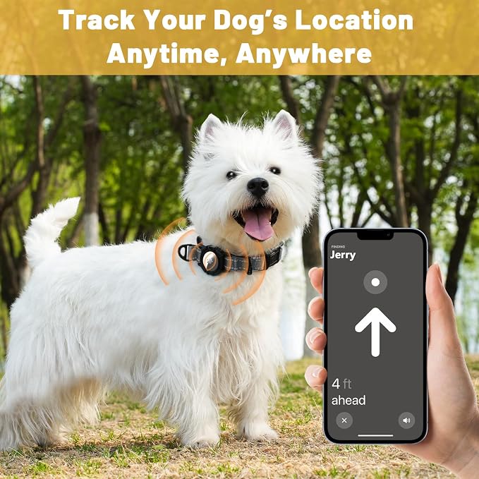Taglory AirTag Dog Collar with Waterproof Holder for Puppy, Gray, XS | Reflective for Night Walks & Low-Light Safety, Track Your Pup Peace of Mind, Adjustable Soft Padded, No More Dangling Tags