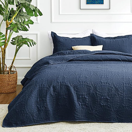 Love's cabin Quilts for Full Bed Navy Bedspreads Bedding Set - Summer Lightweight Bedspread Comforter - Coin Pattern Bedding Coverlet for All Season - 3 Pieces (1 Quilt, 2 Pillow Shams)