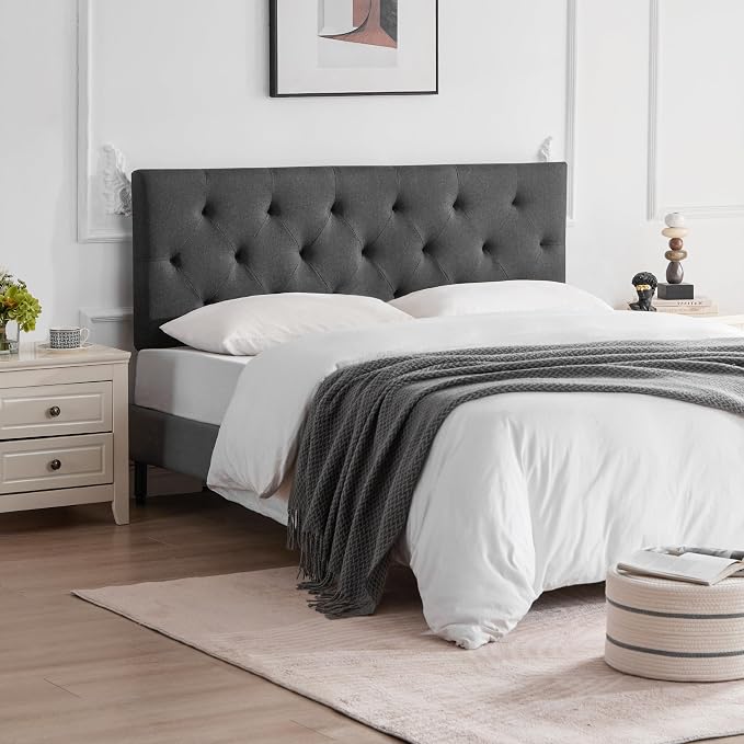 Linen Headboard Full Size, Adjustable Height Headboard 37-51 in, Dark Gray | Diamond Tufting Solid Wood Full XL Headboards Only, Durable Metal Legs, Upholstered Full Head Board Bed Frame, Modern Fabric