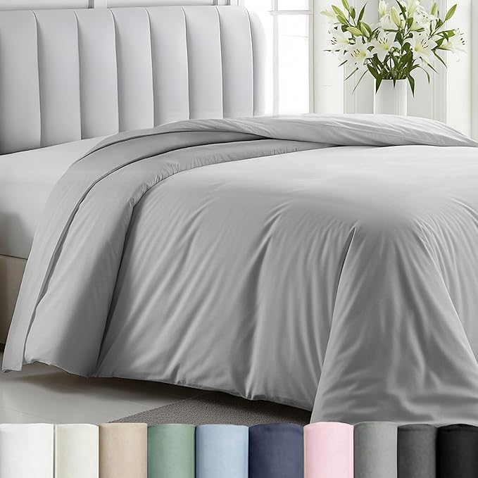 California Design Den Full/Queen Size Duvet Cover - Winner Good Housekeeping Best Bedding Awards 2025-400 Thread Count Sateen, 100% Cotton Comforter Cover, Button Closure & Corner Ties - Light Grey