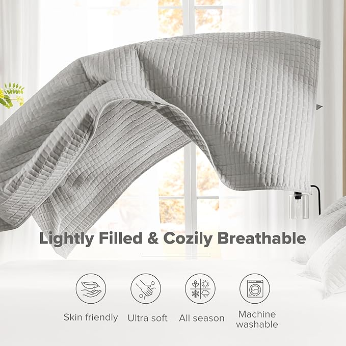 Comfort Spaces - CS14-0060 Kienna Quilt Coverlet Bedspread Ultra Soft Hypoallergenic All Season Lightweight Filling Stitched Bedding Set, King 104"x90", Gray 2 Piece