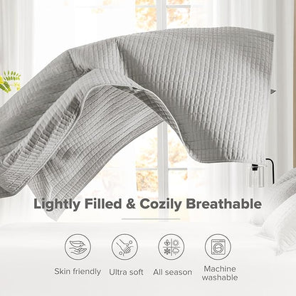 Comfort Spaces - CS14-0060 Kienna Quilt Coverlet Bedspread Ultra Soft Hypoallergenic All Season Lightweight Filling Stitched Bedding Set, King 104"x90", Gray 2 Piece