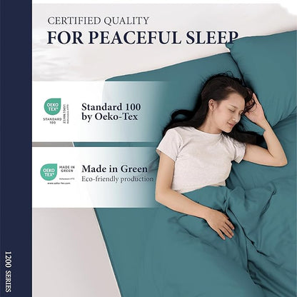 Ashton Sheets 100% Egyptian Cotton Sheets California King Size - 1200 Thread Count Cal King Sheet Set Egyptian Cotton, 4 PC Luxury Bedsheet (Teal), Soft, Cooling, 17" Deep Pocket Bedsheet Set
