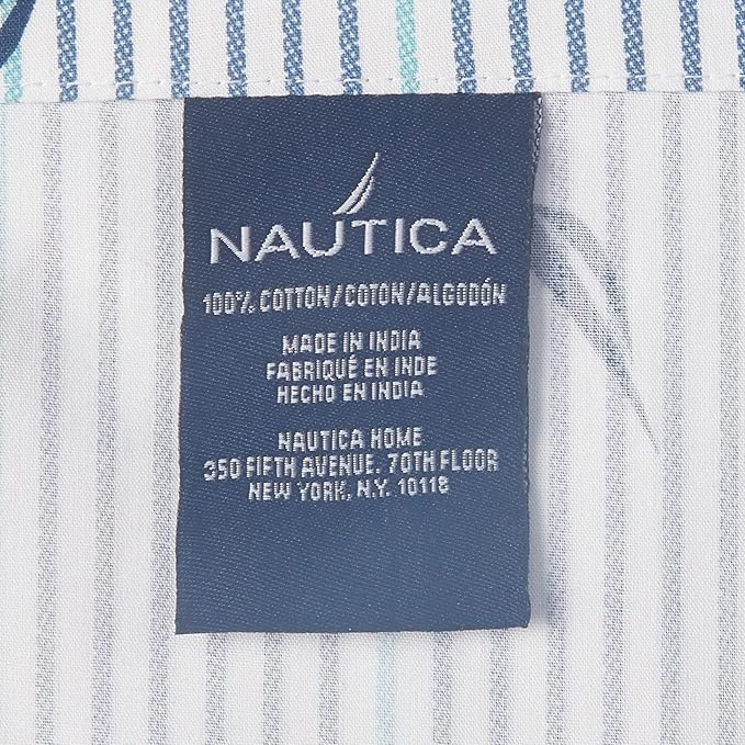 Nautica - Queen Sheets, Cotton Percale Bedding Set, Casual Home Decor (Audley Stripe Blue, Queen)