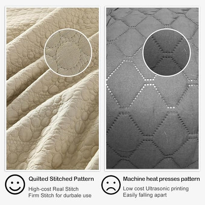HORIMOTE HOME Quilt Set Queen Size Brich Beige, Classic Geometric Spots Stitched Pattern, Pre-Washed Microfiber Chic Rustic Look, Ultra Soft Lightweight Quilted Bedspread for All Season, 3 Pieces