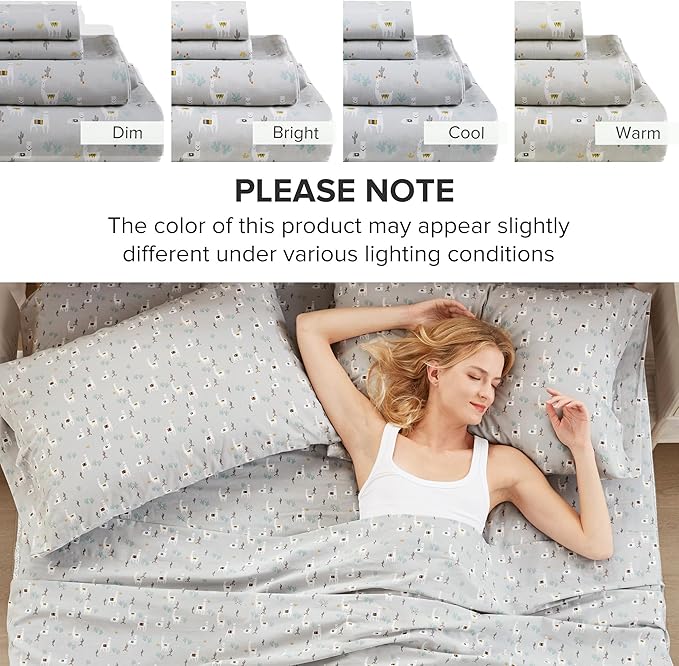 Comfort Spaces 100% Cotton Sheet Set Breathable, Lightweight, Soft with 14" Elastic Pocket Fits up to 16" Mattress, All Season Cozy Bedding, Matching Pillow Case, Cal King Lama Multi 4 Piece