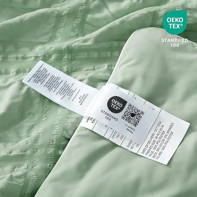 Cozy Bliss Cooling Comforter Seersucker Plaid Twin XL Size, Q-Max 0.45 Lightweight Cooling Blanket, Breathable Silk Smooth Summer Bedding Quilt for Hot Sleepers Night Sweats Sage Green