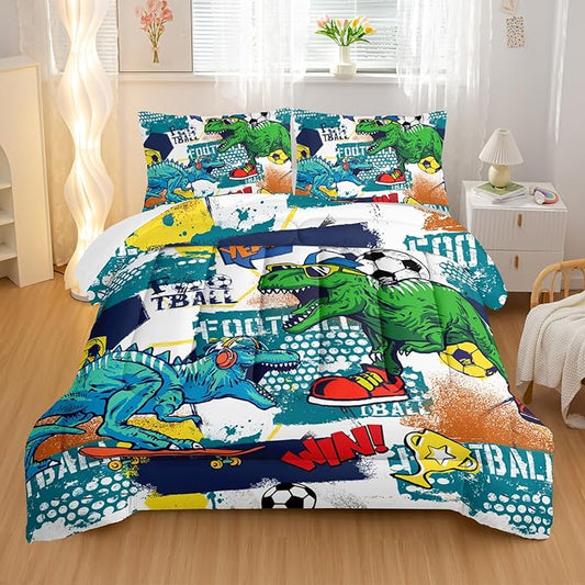 Kid's Dinosaur Comforter Set,Cartoon World Animal Bedding Set King Size,All Season Ultra Cozy Comforter Set 3 Pieces with 2 Pillowcases for Adults,Teens,Boys,Girls