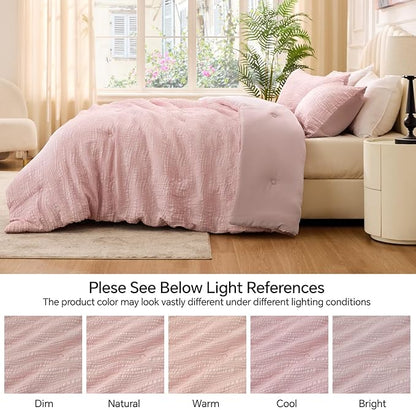 BEDELITE Blush Pink King Size Comforter Set - 3 Pieces Boho Tufted Jacquard Bedding Comforter Sets, Lightweight Soft & Warm King Bedding Set with 2 Pillowcases for All Season