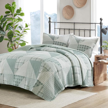 Woolrich Reversible Coverlet Set - Cottage Styling Reversed to Solid Color, All Season Lightweight Coverlet, Cozy Bedding Layer, Matching Shams, Oversized King/Cal King, Olsen Green | Reversible, Lightweight, All Season