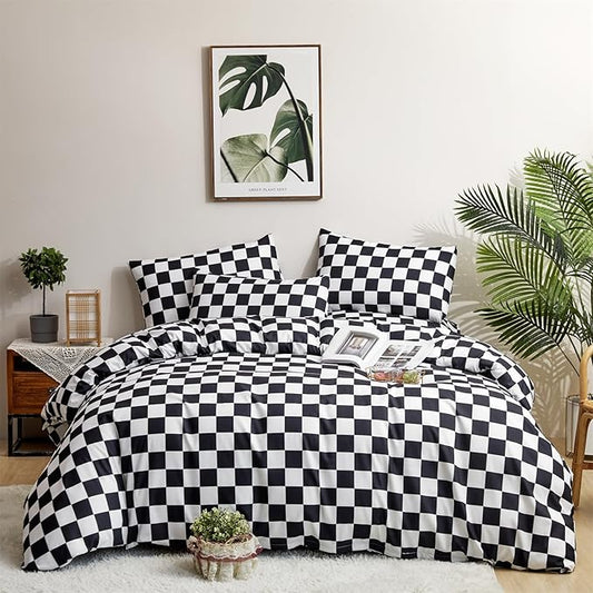 Houseri Black and White Plaid Comforter Set King Black Grid Bedding Comforter King Size Men Women Modern Checkerboard Comforters Sets Elegant Buffalo Checkered Gingham Bed Quilt Blanket King Comforter