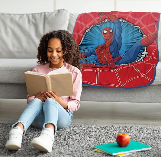 Jay Franco Kids Plush Throw Blanket – Soft & Cozy Fleece Throw for Bedroom & Couch Décor, Official Licensed Product, Red - Spiderman, 40x50 - Travel Blanket