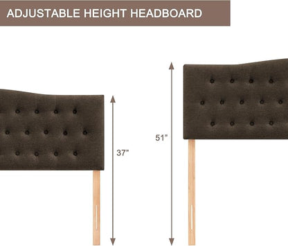 Tufted Headboard Full Size, Solid Wood Adjustable Height Head Board, Brown | Upholstered Full XL Headboard Only with Durable Solid Wood Legs, Adjustable Height 37-51 in, Fabric Button Diamond HeadBoards