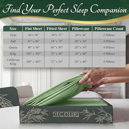 DECOLURE 100% Viscose Derived from Bamboo Sheets Twin Size - Luxury 4 Pc Naturally Cooling Sheets, Ultra Soft Bed Set - Deep 17" Pockets, Durable Double Stitching, Oeko Tex Standard (Sage Green)