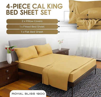 California King Sheets Set - 4 Piece Bedding - Wrinkle Free, Fade Resistant, Double Brushed Microfiber - Deep Pockets/Easy Fit - 1800 Series Ultrasoft, Cooling Sheets (Gold)