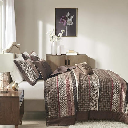 Madison Park Princeton Reversible Quilted Bedspread Set, Solid Reverse Summer Breathable, Lightweight All Season Bedding Layer, Matching Shams, Bedspread Queen(102"x118"), Red 5 Piece