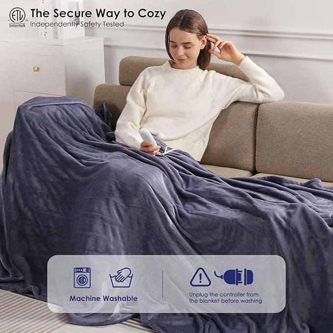 Heated Blanket King Size Electric Blanket 100''X90'' - Fast Heating Blanket Ultra Soft Flannel, Dual Controllers with 5 Heat Levels & 10 Hrs Timer, Machine Washable King Heated Blanket, Purple
