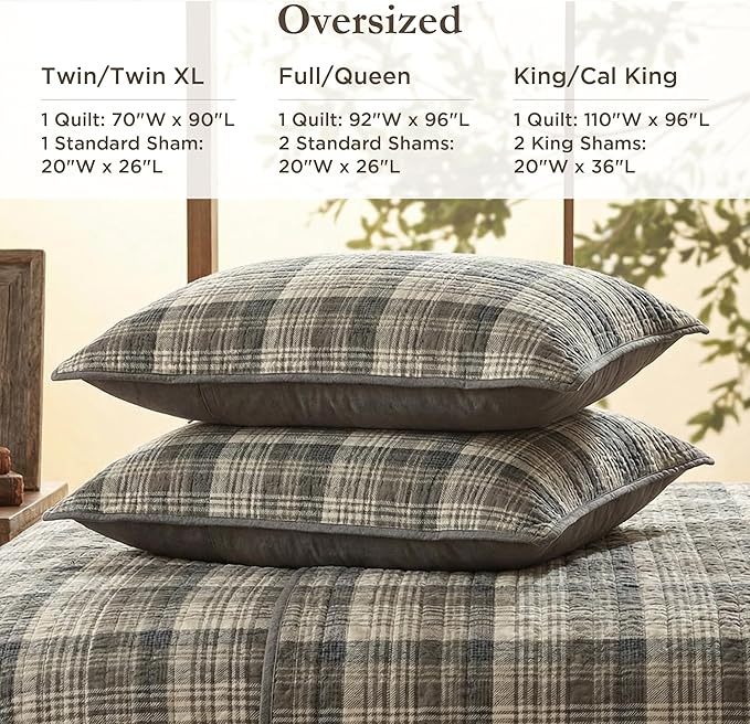 Woolrich Reversible Quilt Cabin Lifestyle Design - All Season, Breathable Coverlet Bedspread Bedding Set, Matching Shams, Oversized King/Cal King, Tasha Plaid Tan/Brown 3 Piece