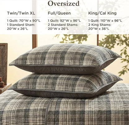 Woolrich Reversible Quilt Cabin Lifestyle Design - All Season, Breathable Coverlet Bedspread Bedding Set, Matching Shams, Oversized King/Cal King, Tasha Plaid Tan/Brown 3 Piece