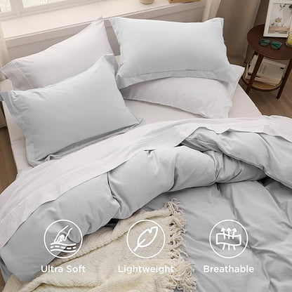 Bedsure Light Grey Duvet Cover Full Size - 3 Pieces Prewashed Extra Soft Cotton-Like Polyester Bedding Set, Includes 1 Duvet Cover 80x90 Inches with Zipper Closure & 2 Pillow Shams, No Comforter