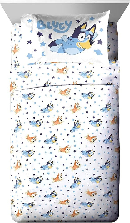 Jay Franco Bluey & Bingo Full Comforter Set - 7 Piece Bed Set Includes Sheet Set & Pillow Covers - Super Soft Clouds & Stars Kids Bedding