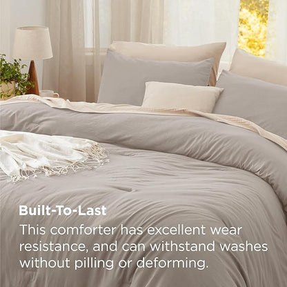 Bedsure Full Comforter Set, Linen Soft Prewashed Bedding for All Seasons, 3 Pieces GentleSoft™ Bed Set, 1 Lightweight Comforter (82"x86") and 2 Pillowcases (20"x26")