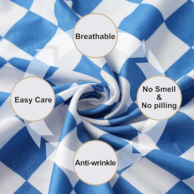 Bed Sheet Set 3 Piece -Twin Size-Soft Durable Microfiber Bedding Sheet Set,Deep Pocket,Stain,Fade & Wrinkle Resistant Blue and White Checkerboard Grid(Plaid Blue&White)