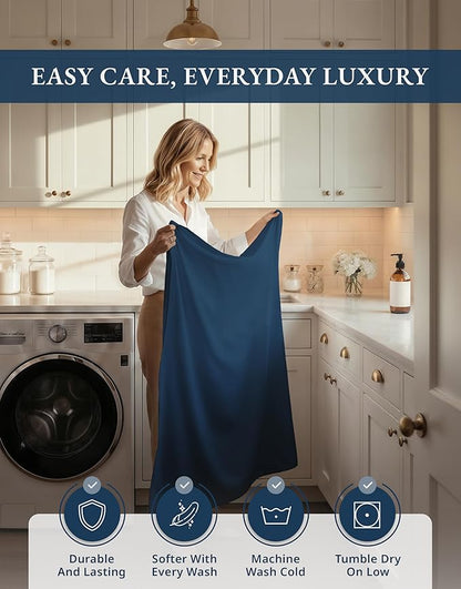 100% Egyptian Cotton Queen Bed Sheets Set - 1000 Thread Count Autthentic Long Staple Cotton Bed Sheets, Breathable Winter Comfort, Ultra-Soft Hotel Luxury Comfort with 15" Deep Pocket - Estate Blue