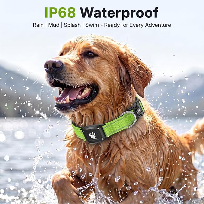 GPS Dog Collar Tracker 2-in-1,Reflective Waterproof Pet Collar,iOS-Only,No Monthly Fees,Unlimited Range,Dog Tracking Collar Pet Tracker,for Small Medium Large Dogs(S (12.5"-16"), Green)