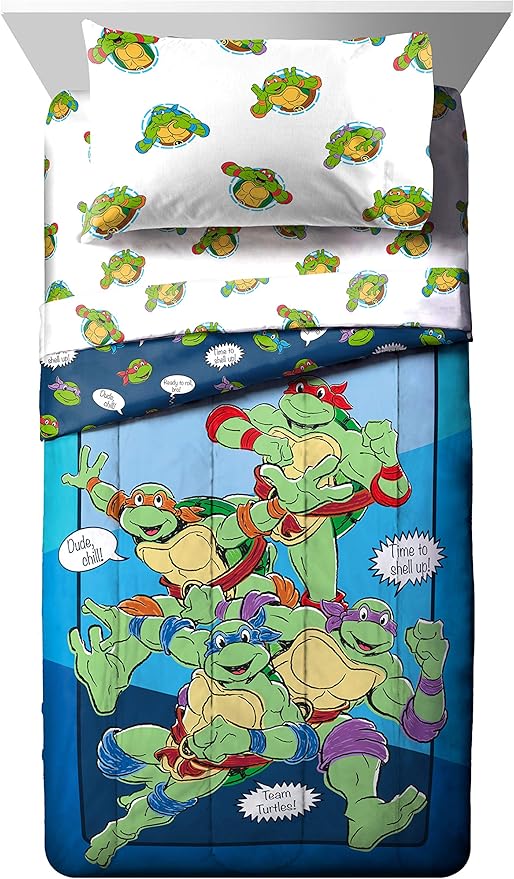 Jay Franco Nickelodeon Teenage Mutant Ninja Turtles Ready to Roll 5 Piece Twin Bed Set - Includes Reversible Comforter & Sheet Set Bedding - Super Soft Fade Resistant Microfiber