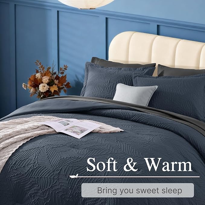 Geniospin Twin Comforter Set - 5 Pieces Blue Gray Textured Bed in Bag, Twin Bedding Sets with Comforter, Sheets, Pillowcases & Shams, All Season Blue Gray Bedding