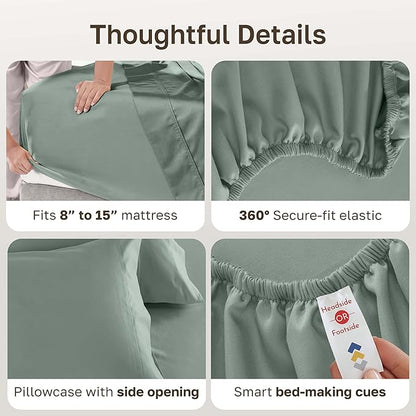 California Design Den Luxury Twin Sheet Set - 100% Cotton, 600 Thread Count Deep Pocket Twin Sheets, Soft Hotel-Quality Bedding with Sateen Weave (Sage Green - Cool Tone)