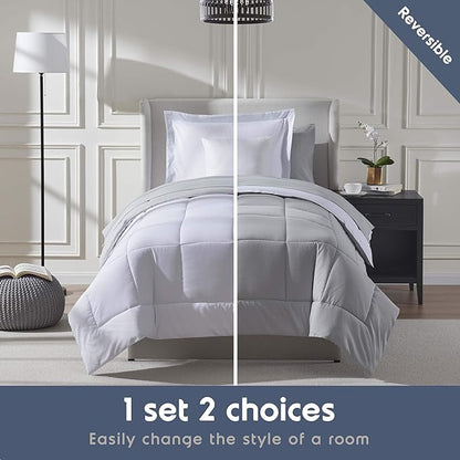 Nestl 5 Piece Twin XL Comforter Set – White Reversible Bed in a Bag – Complete Twin XL Size Bedding Set with Sheets, Pillowcase and Sham