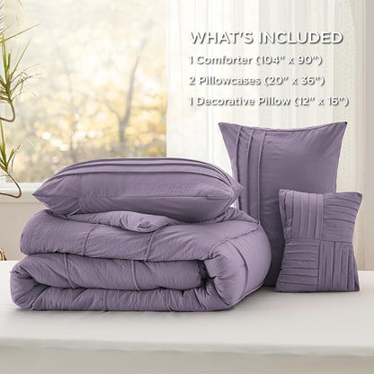 Bedsure Purple King Size Comforter Set - 4 Pieces Pinch Pleat Bed Set, Down Alternative Bedding Sets for All Season, 1 Comforter, 2 Pillowcases, 1 Decorative Pillow