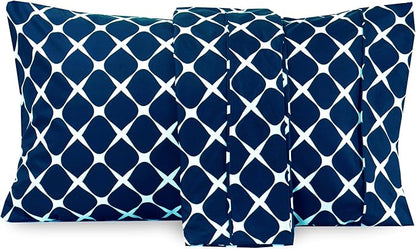 Elegant Comfort Luxury Ultra-Soft 2-Piece Pillowcase Set - 1500 Premium Hotel Quality Microfiber Double Brushed - Wrinkle Resistant, Standard/Queen, Bloomingdale Navy Blue