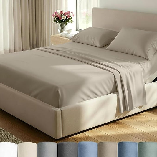 California Design Den Split King Sheet Set - 100% Cotton, 600 Thread Count, Breathable Luxury King Size Sheets for Adjustable Bed, Luxury Hotel-Quality Sheets with Soft Sateen Weave (Cool Taupe)