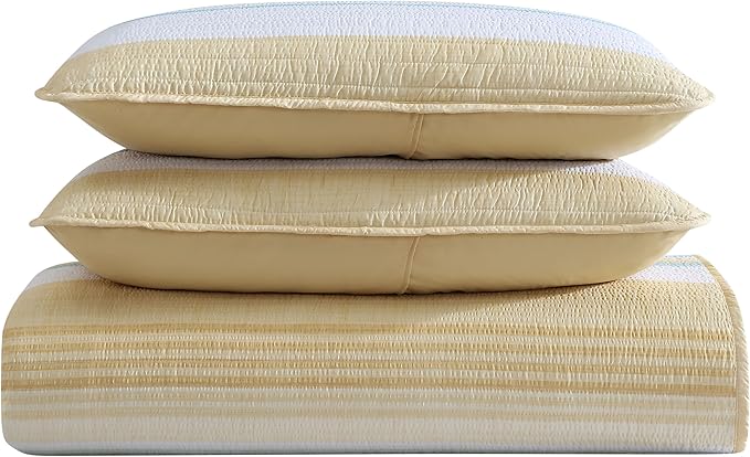 Beatrice Home Fashions Coralinn Striped 3-Piece Quilt Set, Lightweight, All-Seasons, King, Yellow Sage
