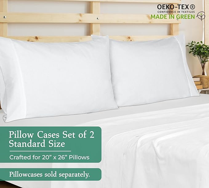 Royale Linens Standard Pillowcase Set of 2 - Bed Pillow Cover - 20"x26" - White Pillowcases - 1800 Brushed Microfiber, Wrinkle & Fade Resistant - Soft & Cozy- Standard Size Pillow Case (STD, White)