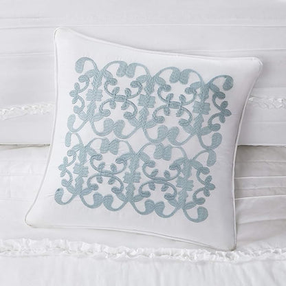 Madison Park Celeste Quilt Modern Classic Design All Season, Breathable Coverlet Lightweight Bedding Set, Matching Shams, Decorative Pillow, King/Cal King(104"x94"), Ruffle White 4 Piece